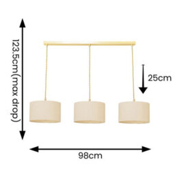 Valuelights Reni Cream Shade 3 Drop Bar Brushed Gold Diner Ceiling Pendant Light - thumbnail 6