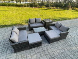 Fimous 7 Pc Rattan Sofa Garden Furniture Outdoor Patio Set With Side Tables 2 Big Footstool Love Seat Sofa Dark Grey Mixed - thumbnail 1