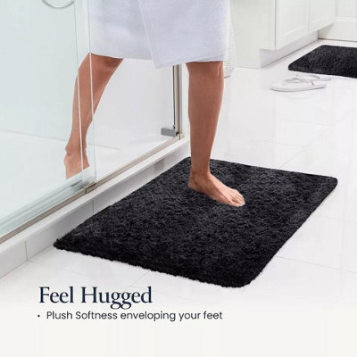Ameha Black Shaggy Door Mat 50X80 Cm For Bedroom Non Slip Soft Fluffy Thick Pile Small Rug Non-Shedding Easy To Clean - image 1
