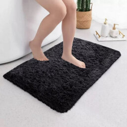 Ameha Black Shaggy Door Mat 50X80 Cm For Bedroom Non Slip Soft Fluffy Thick Pile Small Rug Non-Shedding Easy To Clean - thumbnail 3