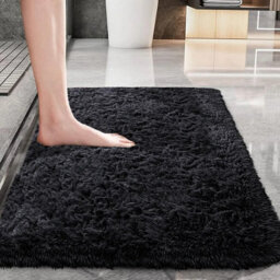 Ameha Black Shaggy Door Mat 50X80 Cm For Bedroom Non Slip Soft Fluffy Thick Pile Small Rug Non-Shedding Easy To Clean - thumbnail 7