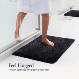 Ameha Black Shaggy Door Mat 50X80 Cm For Bedroom Non Slip Soft Fluffy Thick Pile Small Rug Non-Shedding Easy To Clean - thumbnail 1