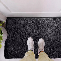 Ameha Black Shaggy Door Mat 50X80 Cm For Bedroom Non Slip Soft Fluffy Thick Pile Small Rug Non-Shedding Easy To Clean - thumbnail 4