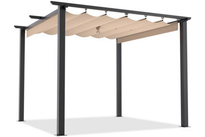 Onemill 3X3M Metal Pergola With Retractable Roof, Garden Pergola With Sun Shade Canopy-Beige