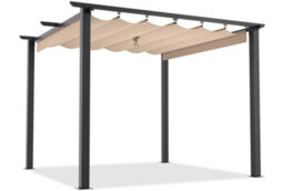 Onemill 3X3M Metal Pergola With Retractable Roof, Garden Pergola With Sun Shade Canopy-Beige - thumbnail 1