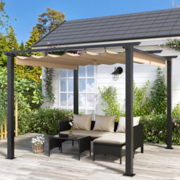 Onemill 3X3M Metal Pergola With Retractable Roof, Garden Pergola With Sun Shade Canopy-Beige - thumbnail 4