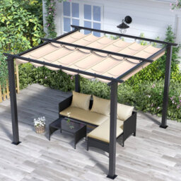 Onemill 3X3M Metal Pergola With Retractable Roof, Garden Pergola With Sun Shade Canopy-Beige - thumbnail 6