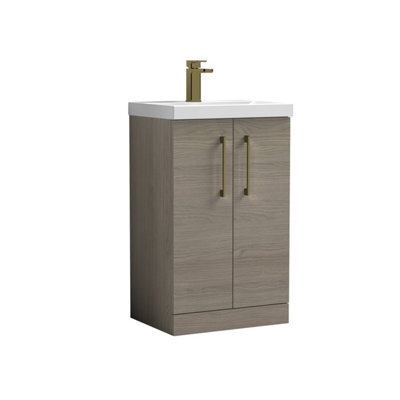 Balterley Bramshall Modern Bathroom 2 Soft Close Door & Mid-Edge Vanity Unit Basin, Solace Oak, 500mm - image 1