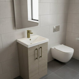 Balterley Bramshall Modern Bathroom 2 Soft Close Door & Mid-Edge Vanity Unit Basin, Solace Oak, 500mm - thumbnail 4
