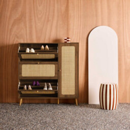 Sweeek - Canework Shoe Cabinet With 3 Drawers Walnut 120X24X125 Cm - Boheme - thumbnail 8
