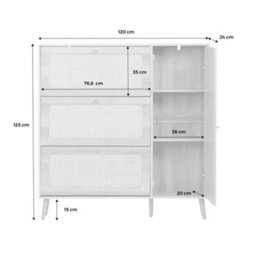 Sweeek - Canework Shoe Cabinet With 3 Drawers Walnut 120X24X125 Cm - Boheme - thumbnail 5