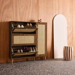 Sweeek - Canework Shoe Cabinet With 3 Drawers Walnut 120X24X125 Cm - Boheme - thumbnail 6