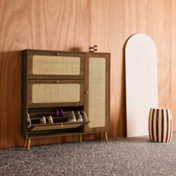 Sweeek - Canework Shoe Cabinet With 3 Drawers Walnut 120X24X125 Cm - Boheme - thumbnail 4