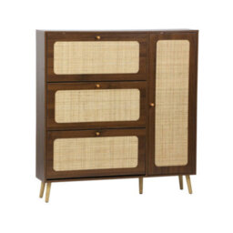 Sweeek - Canework Shoe Cabinet With 3 Drawers Walnut 120X24X125 Cm - Boheme - thumbnail 2