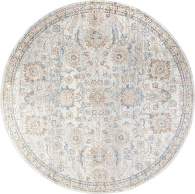 Livabliss Round Lillian-Washable Grey Yellow Blue Traditional Vintage Boho Living Dining Rug 200 X 200 Cm Easy Care, Non Shedding - image 1