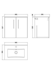 Balterley Level Contemporary Bathroom 2 Soft Close Door & Minimalist Wall Hung Vanity Unit Basin, Charcoal Black, 600mm - thumbnail 2
