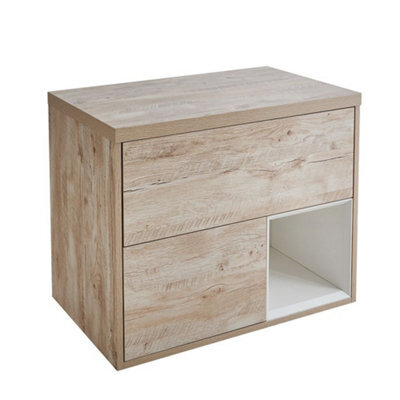 Homestylestore Light Oak 800mm Wall Hung Bathroom Vanity Unit With Countertop Basin - image 1