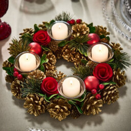 Dibor Berries And Baubles Red Round Table Centrepiece Christmas Decoration Candle Holder Tealight Holder 30Cm