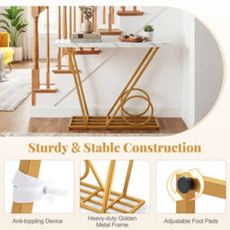 Costway 100Cm Modern Console Table Faux Marble Entryway Table W/ Geometric Metal Frame - thumbnail 8