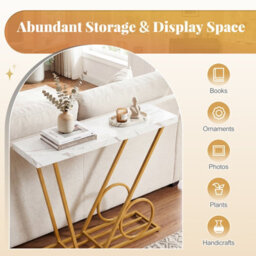 Costway 100Cm Modern Console Table Faux Marble Entryway Table W/ Geometric Metal Frame - thumbnail 6