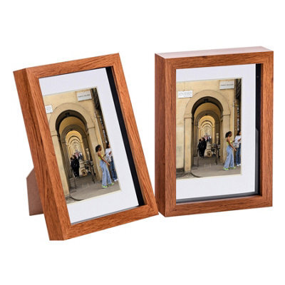 "Nicola Spring A5 (6 X 8"") Photo Frames - Dark Wood/white Mount - 3D Picture Frame Box Portrait Display Case (23.5 X 17Cm) Set Of 2" - image 1