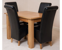 That's Furniture Hampton 120Cm - 160Cm Oak Extending Dining Table And 4 Chairs Dining Set With Montana Black Leather Chairs - thumbnail 1