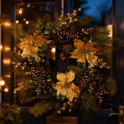 Gold Poinsettia /berry & Cone Wreath-60Cm - thumbnail 5