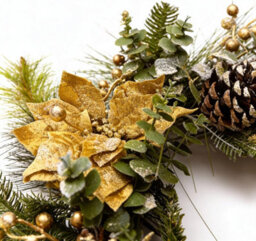 Gold Poinsettia /berry & Cone Wreath-60Cm - thumbnail 2