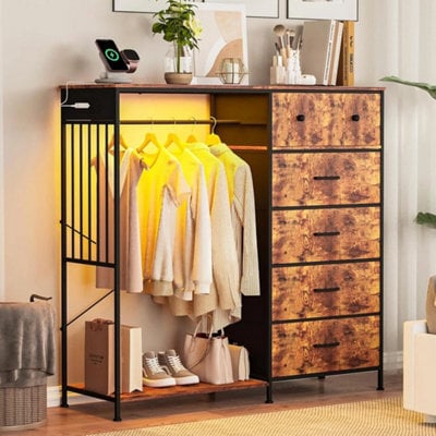 Brown 6 Drawer Dresser With Hanging Rack For Bedroom - image 1