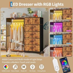 Brown 6 Drawer Dresser With Hanging Rack For Bedroom - thumbnail 3