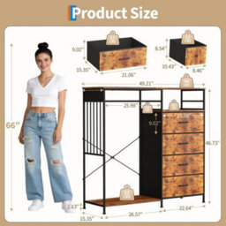 Brown 6 Drawer Dresser With Hanging Rack For Bedroom - thumbnail 2