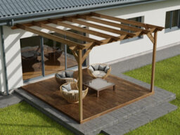 Arbor Garden Solutions Wall Mounted Pergola And Decking Complete Diy Kit, Orchid Design (3M X 3M, Rustic Brown Finish) - thumbnail 3
