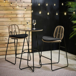 Furniturebox Belize Rattan Garden Bar Set, Garden Bar Table & 2 Bar Chairs,  Bistro Patio Outdoor Bar Set, Bistro Table Set, Black - thumbnail 2