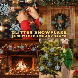 Festive Fix Hanging Glitter Snowflake Decorations Icy Blue Pack Of 12, 10Cm Christmas Ornaments Easy To Hang Stunning Decor - thumbnail 7