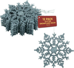 Festive Fix Hanging Glitter Snowflake Decorations Icy Blue Pack Of 12, 10Cm Christmas Ornaments Easy To Hang Stunning Decor