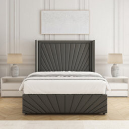 Bsspoke Nola Divan Bed Grey Plush Velvet With 54Inch Headboard & Footboard & No Mattress No Drawers In Double King 6Ft 3Ft 4Ft - thumbnail 3