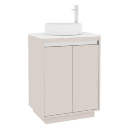 Royal Bathrooms Orion 600mm Warm Taupe Floor Standing Vanity Unit 2 Door With Plain White Undrilled Worktop & Chrome Accent Trim - thumbnail 6