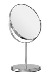 Orsina Silver Effect Round Table Mirror With Swivel, Dual-Sided 2X Magnifying Makeup Mirror, Modern Shaving Mirror - thumbnail 2