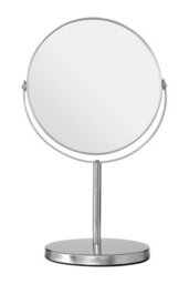 Orsina Silver Effect Round Table Mirror With Swivel, Dual-Sided 2X Magnifying Makeup Mirror, Modern Shaving Mirror