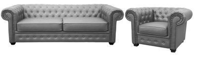 Venus Chesterfield Style Sofa 3 Seater + Armchair Grey Faux Leather - image 1