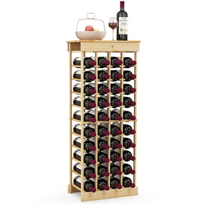 Costway 40-Bottle Freestanding Wine Rack Natural Wood Wine Display Shelves W/ Tabletop - image 1