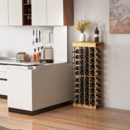 Costway 40-Bottle Freestanding Wine Rack Natural Wood Wine Display Shelves W/ Tabletop - thumbnail 4