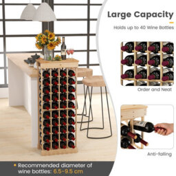 Costway 40-Bottle Freestanding Wine Rack Natural Wood Wine Display Shelves W/ Tabletop - thumbnail 7