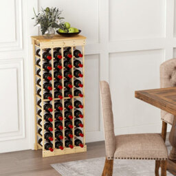 Costway 40-Bottle Freestanding Wine Rack Natural Wood Wine Display Shelves W/ Tabletop - thumbnail 3