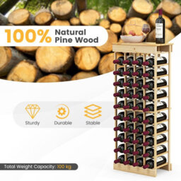Costway 40-Bottle Freestanding Wine Rack Natural Wood Wine Display Shelves W/ Tabletop - thumbnail 8