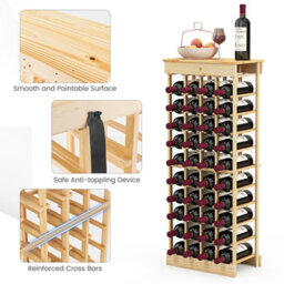 Costway 40-Bottle Freestanding Wine Rack Natural Wood Wine Display Shelves W/ Tabletop - thumbnail 9