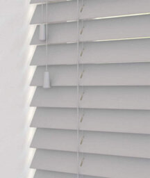 Caecus Blinds Faux Wood String Venetian Blind 50mm Slats  Light Grey 45Cm Width X 160Cm Drop