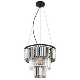 Luminosa Lighting Luminosa Naxis Pendant Ceiling Light Matt Black Crystals Smoke Glass Shade 3X E27 - thumbnail 2