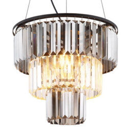 Luminosa Lighting Luminosa Naxis Pendant Ceiling Light Matt Black Crystals Smoke Glass Shade 3X E27 - thumbnail 3
