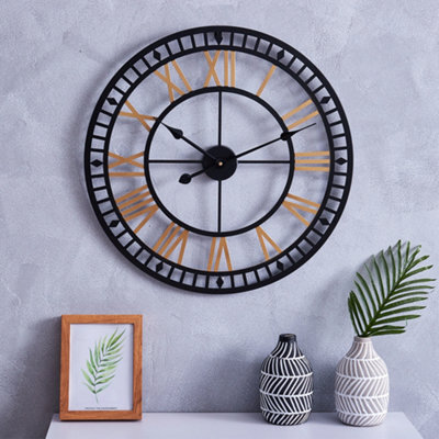Living And Home Large Metal Decorative Modern Skeleton Wall Clock With Roman Numerals 80Cm - image 1